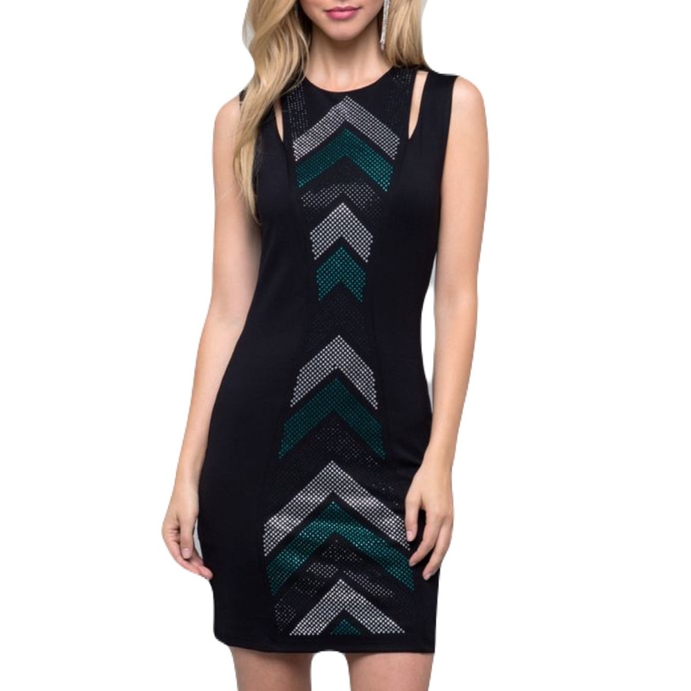 Rare! Bebe Embellished Chevron Shoulder Cutout Mini Dress, XXS